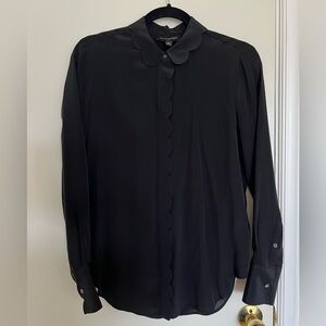 Banana Republic Navy Silk Scalloped Blouse XS
